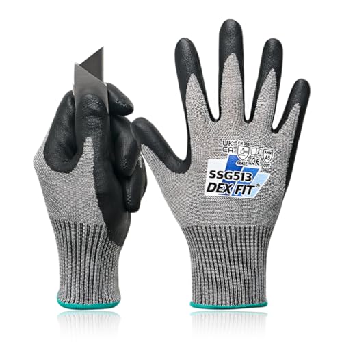 DEX FIT SSG513 Stainless Steel Cut Resistant Gloves, ANSI A5, Durable Non-Slip Nitrile Grip, Touchscreen, Comfort Stretchy Fit, Thin & Breathable, Machine Washable; Gray XL (10), 1 Pair - color: A5 Gray Lite, size: X-Large (1 Pair)