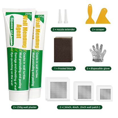 Drywall Repair Kit | 500g Safe Wall Mending Agent | 6pcs Wall Patches | Reusable Frosted Block | Scrapers | Easy Hole Filling for Aluminum, Metal, Plaster, Sheetrock & Ceiling - size: 15Pcs_500g