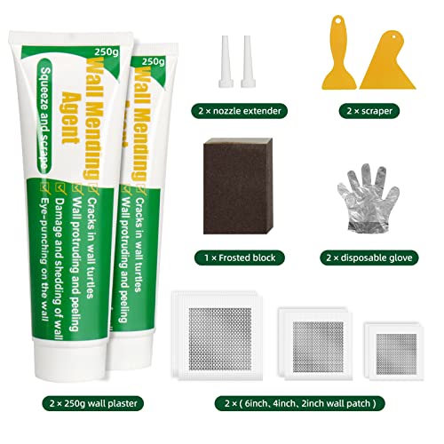 Drywall Repair Kit | 500g Safe Wall Mending Agent | 6pcs Wall Patches | Reusable Frosted Block | Scrapers | Easy Hole Filling for Aluminum, Metal, Plaster, Sheetrock & Ceiling - size: 15Pcs_500g