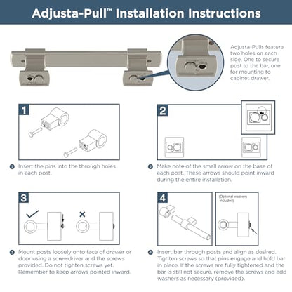 Franklin Brass 5 Pack Matte Brushed Nickel Cabinet Handles Adjustable Drawer Pulls for Kitchen Cabinet Knobs Dressers and Cupboards 1-3/8 to 6-5/16 inch (35–160mm) Hole Center | Adjusta-Pull™ - color: Matte Satin Nickel, size: 1-3/8" to 6-5/16"