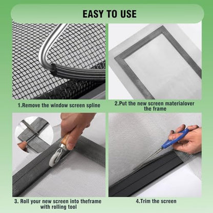 Aluminum Screen Roll with Spline & Rolling Tool – Pet-Resistant Durable Aluminum Window Screen, Screen Repair Kit for Rescreening Windows and Doors