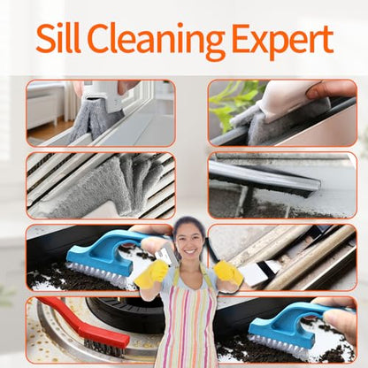 Window Track Cleaner Tools Set - 14 Pcs Window Groove Cleaning Brush Kit, Crevice Cleaning Brush for Sliding Door, Shutter, Sill, Tile Lines, Sink - size: 14 PCS
