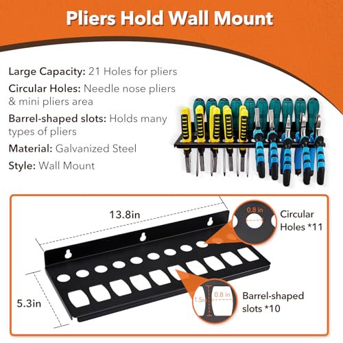 4Pcs Wall Mount Tool Organizer Set,Include Screwdriver Organizer,9mm-24mm Wrench Holder,Pliers Holder,Hammer Rack,Galvanized Steel Hand Tool Storage for Workshop,Shed,Garage,Home