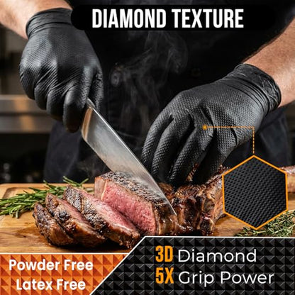 ANBOSON 10 Mil Diamond Textured Nitrile Gloves, Heavy Duty Disposable, Extra Thick, Latex & Powder Free, Chemical and Puncture Resistant, Ideal for Auto Repair, Cleaning, Painting, X-Large - color: Black of 100, size: X-Large