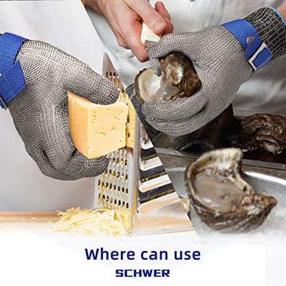 SlicePro ANSI A9 Cut Resistant Glove PR1706, Stainless Steel Mesh Metal Glove, Food Grade for Kitchen Cooking, Butcher Meat Cutting, Oyster Shucking, Mandoline, Fishing (M, 50 pairs) - size: Medium (Pack of 100), style: 1.0 Steel Wire