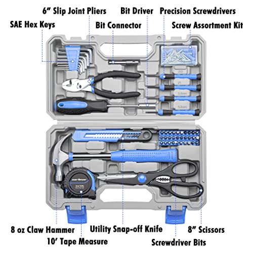 CARTMAN Home Tool Set Kit, Basic Household Hand Tools with Storage Case Light Blue - color: Light Blue