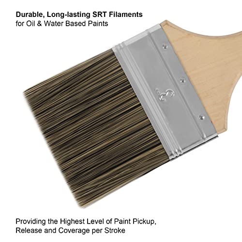 Double Thick Chip Paint Brush Set,Wood Stain Brushes for Painting Walls and Fence Staining, Wooden Handle Masonry Paintbrush for Varnish, Paste and Gesso (5 Pack Assorted Sizes)