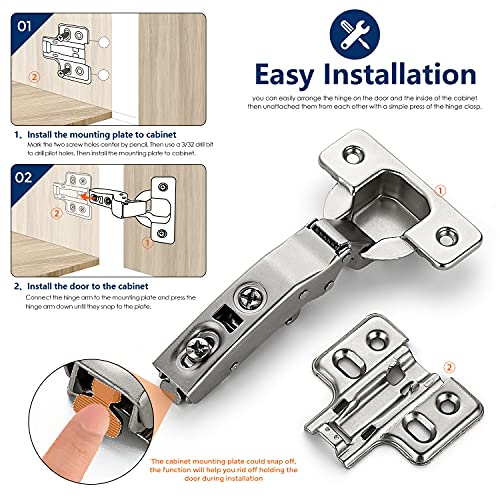 Ravinte 4 Pack 2 Pairs European Kitchen Cabinet Hinges Soft Close Full Overlay Cabinet Door Hinges Heavy-Duty Frameless Adjustable Concealed Cabinet Cup Hinge - size: Full Overlay