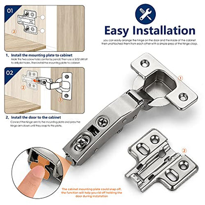 Ravinte 4 Pack 2 Pairs European Kitchen Cabinet Hinges Soft Close Full Overlay Cabinet Door Hinges Heavy-Duty Frameless Adjustable Concealed Cabinet Cup Hinge - size: Full Overlay