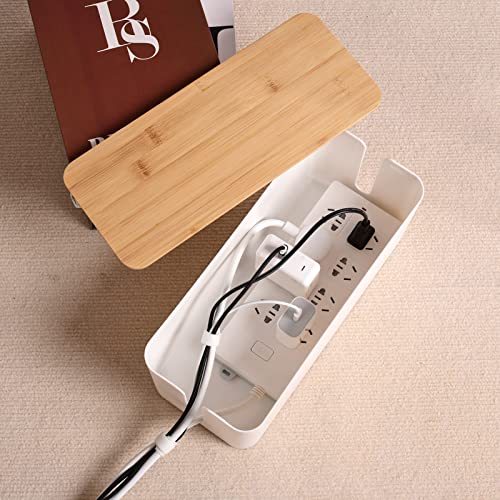 Cable Management Box - Wooden Style Cord Organizer Box to Hide Wires & Power Strips | Desk Computer Cable Organizer Box | Safe ABS Material | 12.6" (L) x 5.3" (W) 4.9" (H) | for Home & Office - White - size: Medium