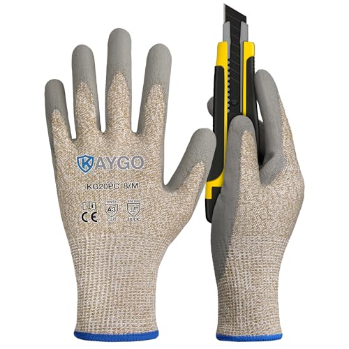 KAYGO Cut Resistant Gloves Polyurethane Coated, 3 Pairs ANSI Cut Level A3, Superior Grip Performance,Safety Work Gloves For Men and Women, Ideal for General Duty Work,M - color: Beige Ansi A3, size: Medium