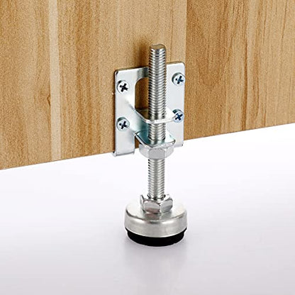 OwnMy 4 Packs Heavy Duty Adjustable Furniture Leveling Feets L Shaped Furniture Leveler Legs, Furniture Mounting Brackets Metal Furnitures Leveling Load Table Leg for Workbench Cabinet Wardrobe, 4.3" - size: 4.3"H-Silver