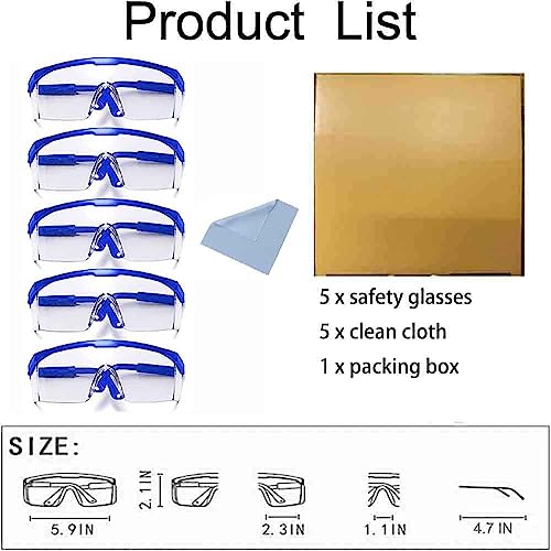 Safety Glasses,MOZEEDA Clear Safety Goggles Eye Protection Adjustable Temples, Anti-fog Lightweight Protective Glasses Eyewear Wide-Vision for Lab - color: Blue