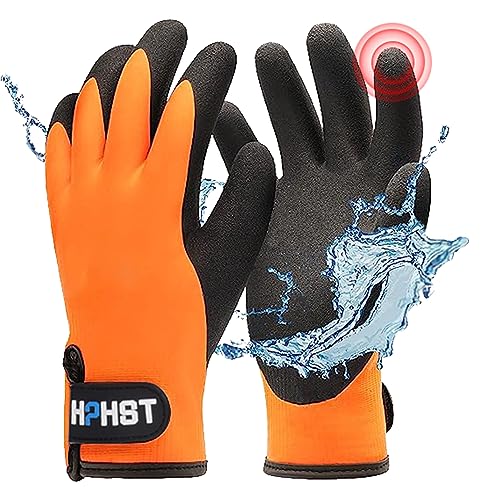 Waterproof Work Gloves for Men and Women, Winter Work Gloves for Cold Weather Gloves, Touchscreen … - color: Orange, size: X-Large