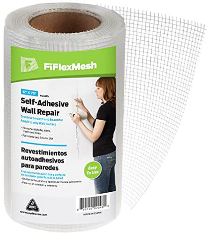 Boen FiFlex 6 in. x 75 ft. Self-Adhesive Fiberglass Drywall Joint Tape Mesh for Wall Patch. (12) - size: 6" x75' (12)