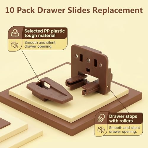 8 Set Drawer Guide Kit, Enhanced Commercial Slide Style Drawers for Kenlin Rite-Trak II 168, Vaughan Bassett, Legacy, Replacement Dresser Drawer Slides Repair Kit with Roller (10 Set Drawer Guide Kit) - style: 10 Set Drawer Guide Kit