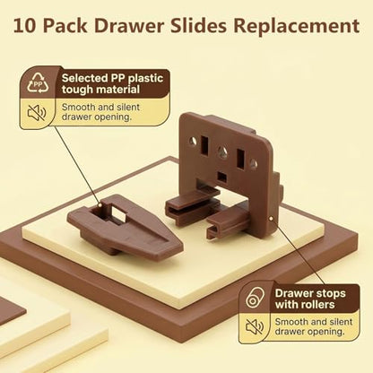 8 Set Drawer Guide Kit, Enhanced Commercial Slide Style Drawers for Kenlin Rite-Trak II 168, Vaughan Bassett, Legacy, Replacement Dresser Drawer Slides Repair Kit with Roller (10 Set Drawer Guide Kit) - style: 10 Set Drawer Guide Kit