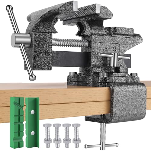 6-Inch Bench Vise, 2-In-1 Drill-Free Table Vice for Workbench, Heavy Duty Bench Vice Clamp, Built-in Pipe Jaw and 270° Swivel Base, Table Vise for Woodworking, Home Workshop Use and DIY - color: Black- 6 Inch
