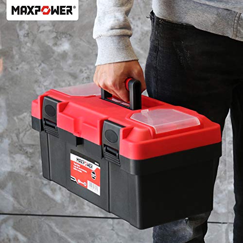 MAXPOWER Tool Box 16 inch, Plastic Small Tool Box with Latch and Removable Tray, Lockable Toolbox for Home - style: 16" red