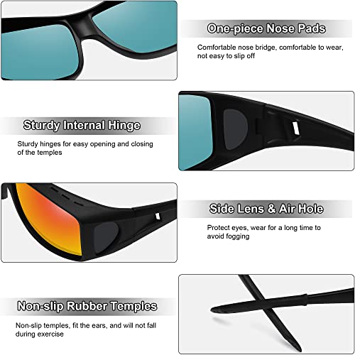 MEETSUN Fit Over Glasses Sunglasses for Men Women,Wrap Around Sunglasses Polarized UV400 Protection - color: (Z1)black Frame-red Mirror Lens