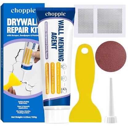 Choppie Drywall Repair Kit (4.2 Oz), Spackle Wall Repair, Wall Repair Patch Kit to Fill The Holes, Walls Putty Hole Repair Quick and Easy Solution, Sandpaper, Drywall Patches with Scraper