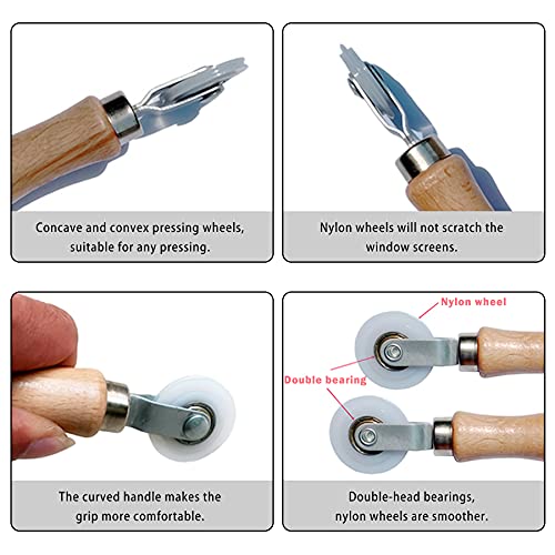 BAYTORY 3Pcs Screen Tool, Window Screen Spline Roller Tool with Wooden Handle and Steel/Nylon Bearing Wheels, Mesh Screen Door Repair Kit Easy to Use - style: Nylon & Stainless Steel