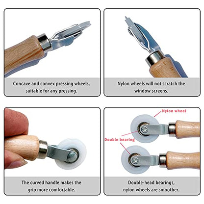 BAYTORY 3Pcs Screen Tool, Window Screen Spline Roller Tool with Wooden Handle and Steel/Nylon Bearing Wheels, Mesh Screen Door Repair Kit Easy to Use - style: Nylon & Stainless Steel