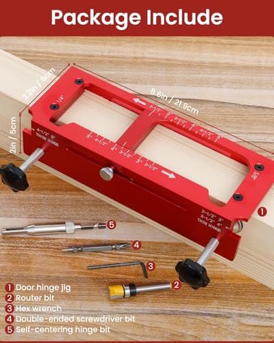 Door Hinge Jig, Aluminum Alloy Doors Hinges Router Jigs, Adjustable Door Jamb Hinge Jig, Fits Door Hinges from 2.5" to 5" Length and Thicknesses, Radius 1/4”, Radius 5/8” and Square Corner