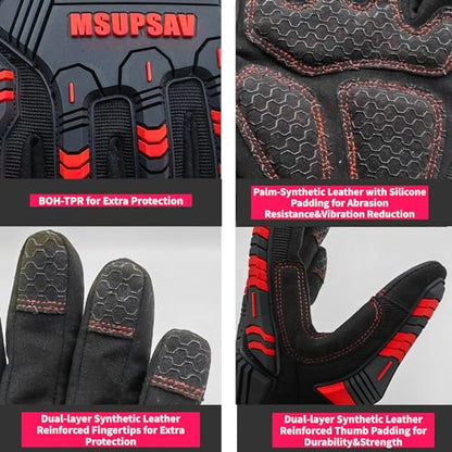 Work Gloves,Mechanics TPR Impact Glove,Anti-Vibration,Heavy Duty Impact Protection,Touchscreen Capable,Medium,Red+Black - color: Red+black, size: Medium