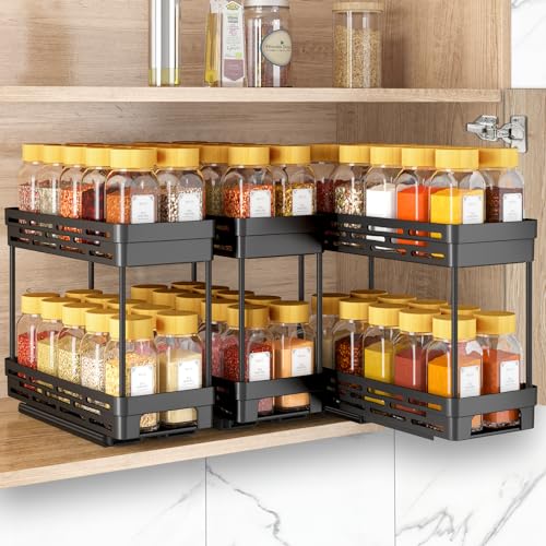Pull Out Spice Rack Organizer for Cabinet, 3 Packs Slide Out Spice Racks Organizer, Spice Cabinet Organizers, Cabinet Size Need:12'' Highx11'' Deepx5'' Wide,Each Tier Hold 10 Spice Jar - 2 Tier, Black - color: Black, size: 3 Pack