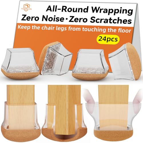 24pcs Chair Leg Floor Protectors for Hardwood Floor |Protect Wood Tile Floors Chair Leg Caps with Wrapped Felt Pads| Anti-Scratch Reduce Noise|Fit Angled Chair Legs| Clear Square XL Fit:1.4"-1.75" - color: 24pcs Clear, size: Square-XL (1.4-1.75inch)