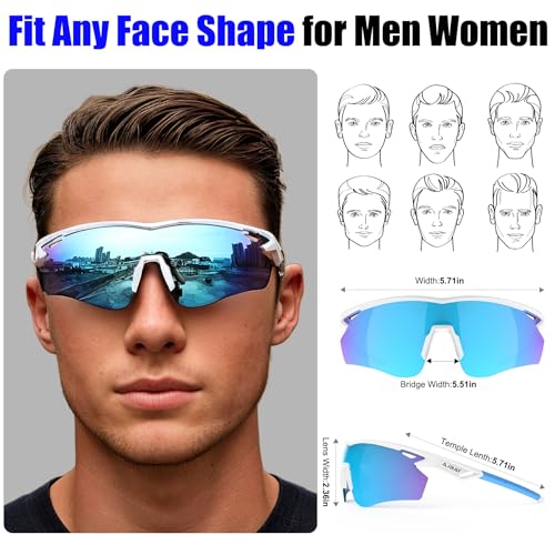 Polarized Sports Sunglasses for Men Women,Wrap Around Sun Glasses for Running Cycling Baseball Fishing Golf Hiking - color: White Blue