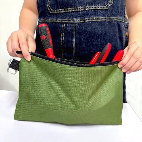 Premium Tool Pouch Zipper Bag with internal pockets, 12inch Tool Bag, Multipurpose Storage pouch, Flat Bottom with Zipper for Tools, Gadgets, Cosmetics, Stationary,Travel accessary, Amy Green - color: Amy Green