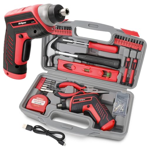 Hi-Spec 35pc Red Tool Kit with 3.6V USB Electric Screwdriver and Drill Set. Complete Basic Tool Set - color: Red, size: 35 Pieces