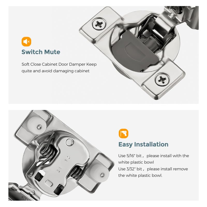 HOME EDIT 2 Pack 1 Pair 1-1/2 inch Overlay Soft Close Cabinet Hinges for Kitchen, Stainless Steel Three-Way Adjustable, Concealed Self-Closing Door Hinges - size: 1-1/2 inch Overlay