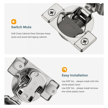 HOME EDIT 2 Pack 1 Pair 1-1/2 inch Overlay Soft Close Cabinet Hinges for Kitchen, Stainless Steel Three-Way Adjustable, Concealed Self-Closing Door Hinges - size: 1-1/2 inch Overlay