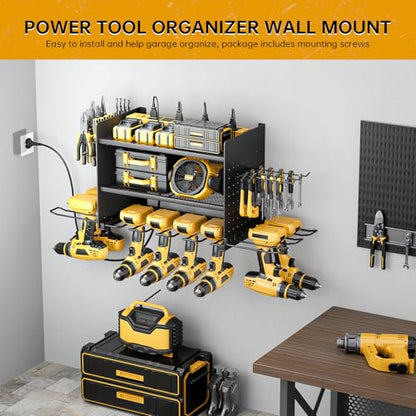 Power Tool Organizer Wall Mount, 3 Layer 8 Drill Holder Tool Shelf Storage Rack for Garage Organization, Birthday Gifts for Him Men Dad Husband Anniversary Fathers Day, Cool Gadget Stocking Stuffer - size: Black Y