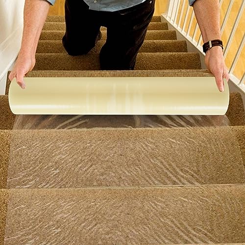 Carpet Protector Mat, 36" x 500' Floor and Surface Shield with Self Adhesive Strong and Durable Carpet Protection Film, Easy Unwind and Clean Removal Floor Protector Tape