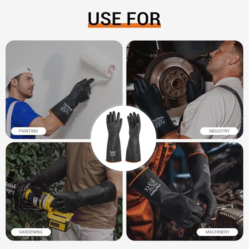ThxToms Heavy Duty Chemical Resistant Latex Rubber Gloves, Waterproof Long Cleaning Gloves for Industrial Cleaning, Gardening, Oil, Acid & Alkali Resistance, 18",1 Pair - color: 18"