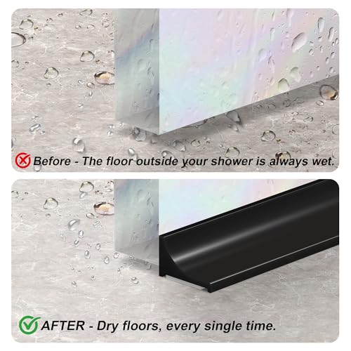39Inch Shower Threshold Water Dam, Self-Adhesive Silicone Shower Barrier Water Stopper Shower Door Bottom Seal Strip Shower Splash Guard for Bathroom Kitchen Bathtub - color: Black, style: 39 inch
