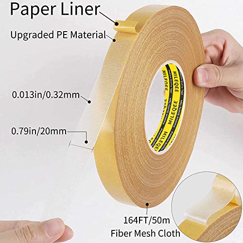Double Sided Fabric Tape Heavy Duty, 0.79" x 164FT Extra Large High Tack Sticky Cloth Mounting Tape, Strong 2 Sided Wall Adhesive Strips for Arts Crafts, Carpets, Rugs, Multipurpose, Easy Use - size: 1 Pack, 0.79" x 164FT