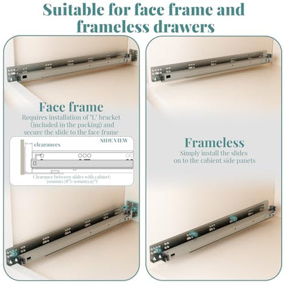 15 Inch Soft Close Undermount Drawer Slides 6 Pairs,5D Adjustable Full Extension Face Frame Cabinet Sildes, 100LB Load Capacity Rail Runners with Detachable Bottom Rear Mount Brackets - size: 15 Inch, style: 5D-6 Pair