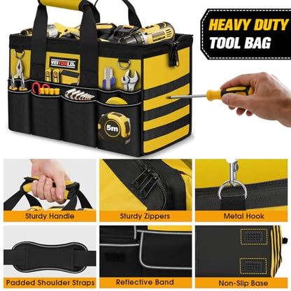 16-Inch Heavy Duty Tool Bag, 19-Pockets Tool Box Organizer, Portable Toolbag W/Soft Handle for Organized Storage, Mechanic Gifts for Men Dad Husband Fathers Day, Wide Mouth Electrician Toolbox, Yellow - style: Handle-Yellow