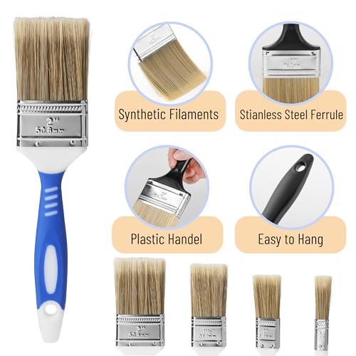 Bates- Paint Brushes for Walls, 0.5", 1", 1.5" & 2", 5 Pack, Synthetic Bristle, Shatterproof Handle, Stain Brush, Furniture Paint Brush, Wall Paint Brushes for Painting Walls, Painting Brush