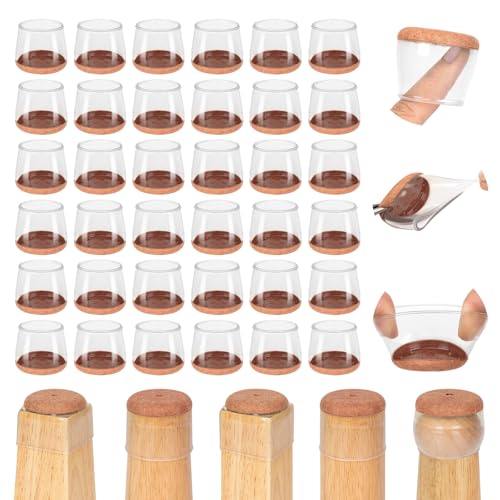 Amrules 36Pcs Round Chair Leg Floor Protectors, Silicone Chair Feet Caps to Protect Tile Floors, Felt Pads Furniture Leg Caps Covers from Scratches and Noise (Brown Edging, Large Fit: 1.3"-2") - color: Clear & Brown-36pcs, size: Edging L(Fit:1.3"-2")