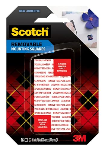 Scotch Removable Double-Sided Mounting Squares, 16 Pre-Cut Foam Squares, 0.7 in. x 0.7 in., Removes Easily Without Leaving Any Residue, Photo-Safe, Mess-Free Application (108AMS-SQ-16) - size: 16 Squares