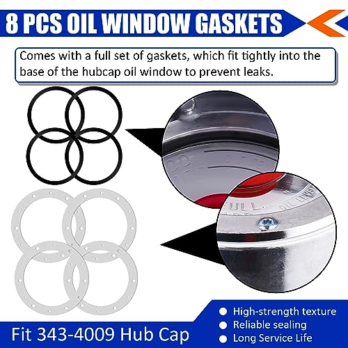 CheeMuii 3595995 Hub Cap Window Cover Kit for 3434009 Hub Caps 4 Set 359-5995 Hubcap Oil Window with Plugs Gaskets and Bolts Replace for Stemco 343-4009 Semi Truck Trailer Hub Caps
