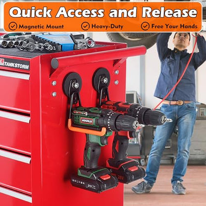 MUTUACTOR Magnetic Hooks,2PCS Storage Magnetic Hooks Heavy Duty,Anti-Scratch Magnetic Mounting Garage Magnet Hooks for Organizing Power Drill,Garden Tools,Hose,Tool Chest,Steel Pegboard,Workshop - style: 2.6in Magnet L Red Hooks 2PCS