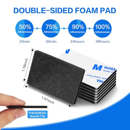 Double Sided Adhesive Pads,Heavy Duty Mounting Tape,48Pcs 3mm Thickness Pre-Cut Foam Tape,Super-Sticky Black Strong Pads Rectangle Shape Waterproof for Walls Picture, Car, Home, Office - color: Black