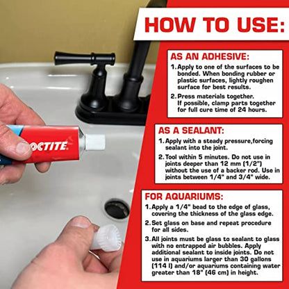 Loctite Silicone Sealant, Clear, 2.7 fl oz Tube, 6 Pack - 100% Waterproof Sealant for Glass, Ceramic, Wood, Plastic & More - size: 6 Pack 2.7 oz Tubes